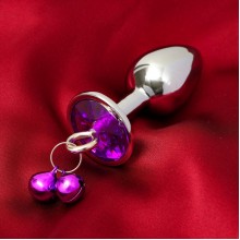 Анальная втулка с фиолетовым кристаллом и колокольчиками
