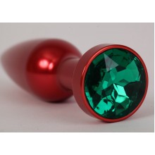 Красная  металлическая пробочка с зеленым кристаллом