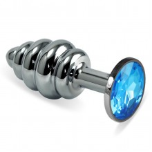 Малая рельефная серебряная пробочка с синим кристаллом