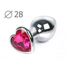 Малая серебрянная пробка с розовым кристаллом в виде сердца Jewelry Plugs Anal