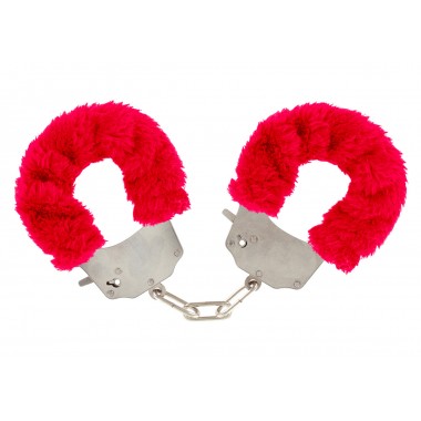 Металлические наручники с красным мехом Furry Fun Cuffs